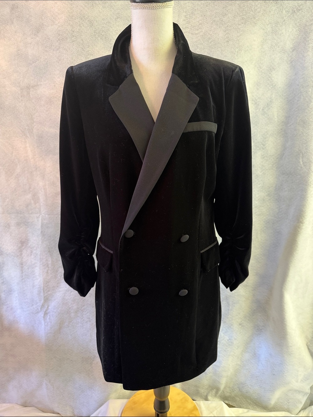 1. State Black Velvet Double-Breasted Blazer